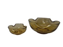 Vintage MCM Yellow/Amber Anchor Hocking Chip &amp; Dip Set, Pinched Folded e... - £15.28 GBP