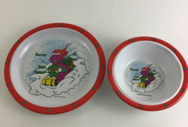 Barney &amp; Friends Christmas Winter Bowl Plate Set Dinnerware Child Dishes... - £27.20 GBP