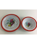 Barney &amp; Friends Christmas Winter Bowl Plate Set Dinnerware Child Dishes... - £27.22 GBP