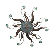 Antique Copper Finish Metal Sun Face Wall Hanging With Ceramic Bead Accents - £31.06 GBP