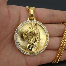 Elvis Presley TCB Round Horse Head 3D Crystal Gold Plated Pendant Necklace Mens - £15.94 GBP
