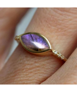 Gold Labradorite Ring, Purple Labradorite Ring, 925 Sterling Silver, Wom... - £44.58 GBP