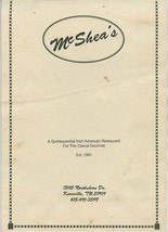 McShea&#39;s Irish American Restaurant Menu Northshore Drive Knoxville Tennessee - £13.93 GBP