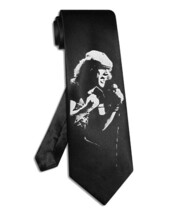 ACDC Brian Johnson necktie black satin silk hand-painted tie - $28.00
