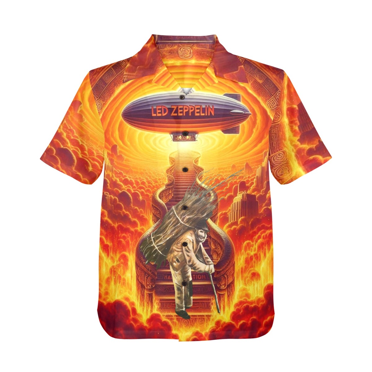 Stone Up Icon Hawaiian Shirt Rock Band Led Zeppelin. - Casual Button-Down Shirts