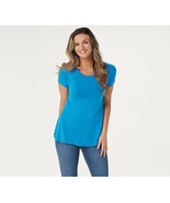 H by Halston Essentials Crew-Neck Raglan-Sleeve Top Bali Blue Small - £7.09 GBP