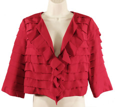 The Limited Womens Tiered Ruffle Cropped Jacket M Medium Red 3/4 Sleeve NEW $128 - $53.42