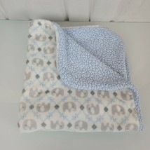 Blankets &amp; and Beyond Baby White Cream Gray Silver Blue Elephant Sherpa ... - £38.93 GBP