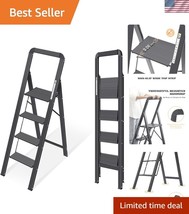 Space-Saving Black Step Ladder with 4 Anti-Slip Steps &amp; Convenient Handrail - $2,014.98 MXN