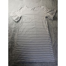 J.Crew Gray Stripe T-Shirt Dress Casual Summer Beach Size M Ruffle Sleeve - $15.49