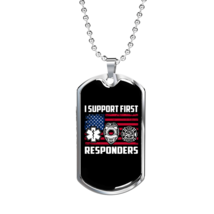 We Support First Responders Firefighter Stainless Steel or 18k Gold Dog Tag 24&quot; - £37.32 GBP+