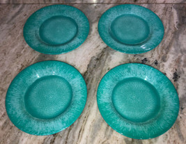 4 Pier 1 Turquoise 9” Melamine Crackle Appetizer/Snack Plates-Dishwasher... - £47.27 GBP