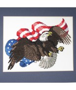 American Eagle Flag Cross Stitch Complete 13.75&quot; x 11&quot; w/mat Unframed - £15.14 GBP