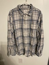 Mens American Eagle Long Sleeve Plaid Button Up Shirt Size XXL  White/Blue  - $12.20