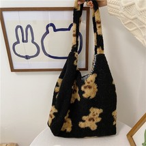 Women Lamb Like Fabric Shoulder Tote Bag Canvas Fluffy   Handbags Large Capacity - £16.06 GBP