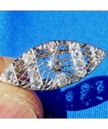 Earth mined Diamond Deco Brooch Gatsby Era Antique Platinum Filigree Pen... - $2,465.25