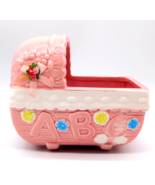 Vintage Planter Ceramic Pink ABC Baby Girl Bassinet Cradle Planter - $10.55