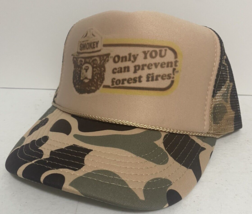 Vintage Smokey Only You Hat Bear Trucker Hat Adjustable Camo Summer Cap Forest - £13.86 GBP