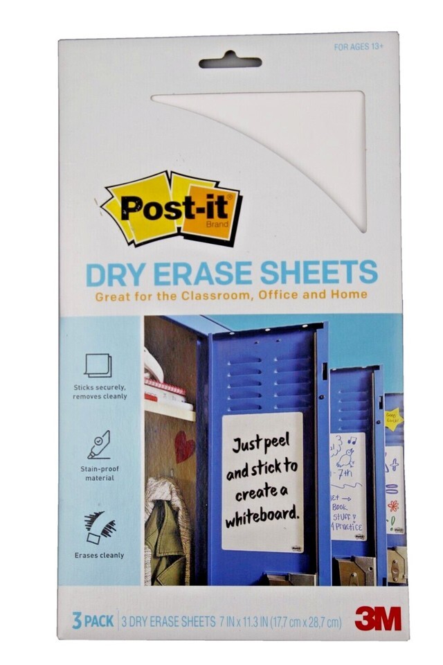 Post-It Dry Erase Sheets 7&quot; x 11.3&quot; Peel &amp; Stick Locker, Office - $16.99