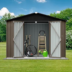 With Sloping Roof Galvanized Steel Frame Outdoor Garden Shed Metal Utili... - $607.99