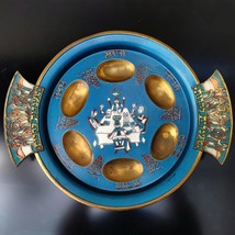 Vintage Hand Painted Brass Bronze Enamel Passover Tray Plate Jerusalem I... - £52.03 GBP