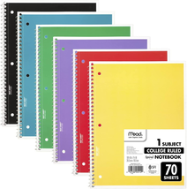 Mead Spiral Notebooks, 6 Pack, 1 Subject, College Ruled Paper, 7-1/2&quot; X 10-1/2&quot;, - £10.67 GBP