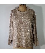 Calvin Klein Sweater Sequin Chiffon Front Knit Back Beige Long Sleeve Si... - £52.03 GBP