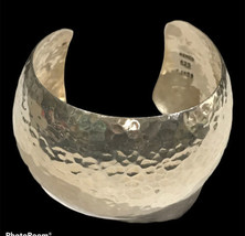 Antique Vintage Mexican Sterling Silver Hand Hammered Wide Cuff Bracelet 39grams - £142.07 GBP