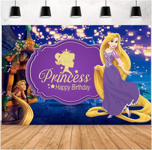 Rapunzel Backdrop Princess Tangleed Baby Shower Banner Party Decoration Supplies - £15.49 GBP