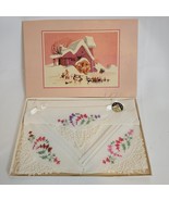 La Fleur Swiss Style Embroidery Handkerchiefs Set Linens Vintage White P... - €16,93 EUR