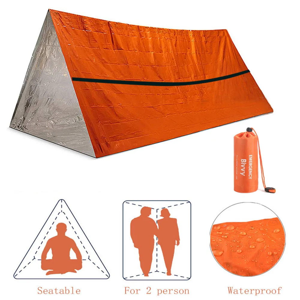 2 Person Emergency Shelter Bivy Survival Tent Kit Mylar Tube Tent Sleeping Bag - £14.54 GBP