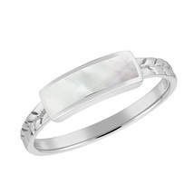 Exotic Nature Rectangular Bar White MOP Shell Sterling Silver Leaf Band Ring-9 - $17.81