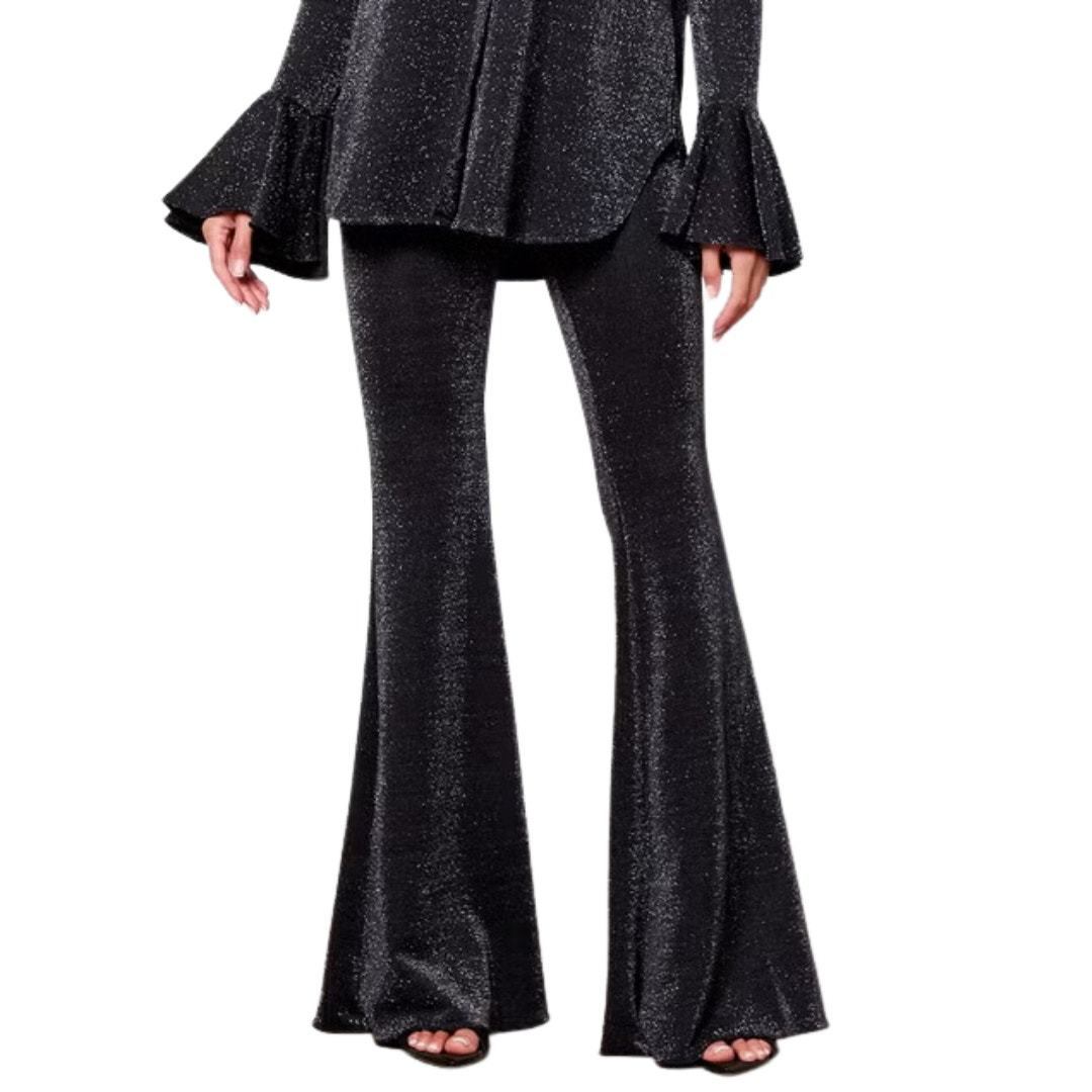 Sleeper Black Sparkle Glitter High Waist Stretchy Wide Flare Pants sz XS... - $78.83