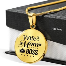 Wife. Mom. Boss Circle Necklace Stainless Steel or 18k Gold 18-22&quot; - £33.46 GBP+