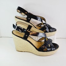 ANTONIO MELANI Womens Size 9 M Black Leather Strappy Platform Wedges Sandals - £22.04 GBP