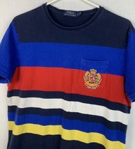 Polo Ralph Lauren T Shirt Striped Embroidered Crest Pocket Tee Men’s Medium - £31.51 GBP