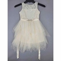 RMLA Dress Girl&#39;s Size 7 Cream Sleeveless Lace and Tuille Skirts Fancy Party - £12.04 GBP
