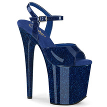 Pleaser FLAMINGO-809GP Navy Blue Glitter 8&quot; Heel Ankle Strap Platform Shoes - £52.70 GBP