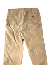 Carhartt Cargo Pants Brown Tan Mens 42x32 Carpenter Denim Flannel Lined B111 Jea - £40.54 GBP