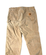 Carhartt Cargo Pants Brown Tan Mens 42x32 Carpenter Denim Flannel Lined ... - £40.52 GBP