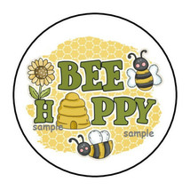 30 BE BEE HAPPY ENVELOPE SEALS LABELS STICKERS 1.5&quot; ROUND BUMBLE BEES HONEY - £5.91 GBP