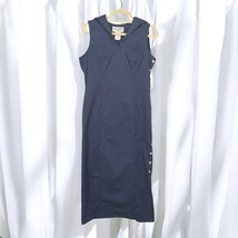 VTG Jessica Howard Petite Slip Dress 14P Blue Pin Up Sailor Style Side Buttons - $31.78