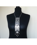 Silver Plated Long Ethnic Statement Necklace with Black Onyx Stones - £46.75 GBP