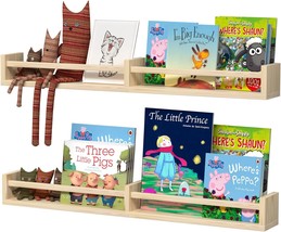 Classic Nursery Shelves, Set Of 2 Natural Wood Floating Book Shelves For... - £31.99 GBP