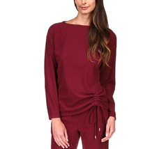 MSRP $88 Michael Kors Ruched Hem Boat-Neck Top Red Size Petite Small - £21.46 GBP