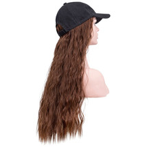 Women Water Wave Baseball Cap Wig Light Brown Synthetic Hair 24 Inches - £19.57 GBP