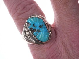 sz12 Vintage Zuni Native American Carved turquoise ring - £193.64 GBP