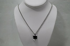 Emporio Armani Signed 925 Sterling Silver Onyx Pendant 22&quot; Long Chain Necklace - £145.74 GBP