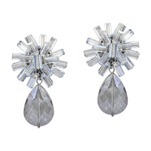 Sparkling Gray Cluster &amp; Crystal Teardrop Clip-On Dangle Earrings - £21.12 GBP