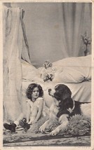 St Bernard Dog Guards Cute Little Girl Going To BED~1905 Lot Of 2 Postcards - £4.34 GBP